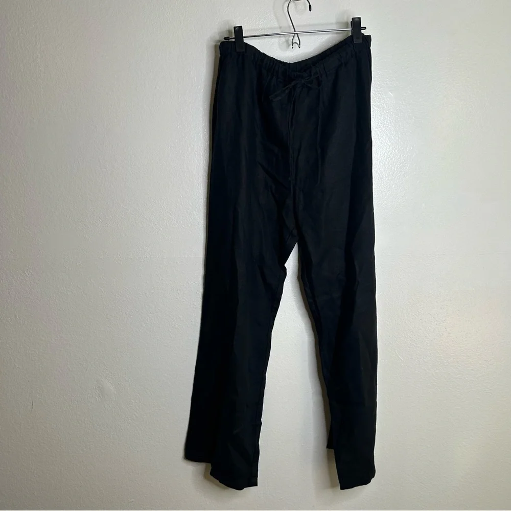 Reformation Olina 100% Linen Black Straight Leg Drawstring Trouser Pant XL